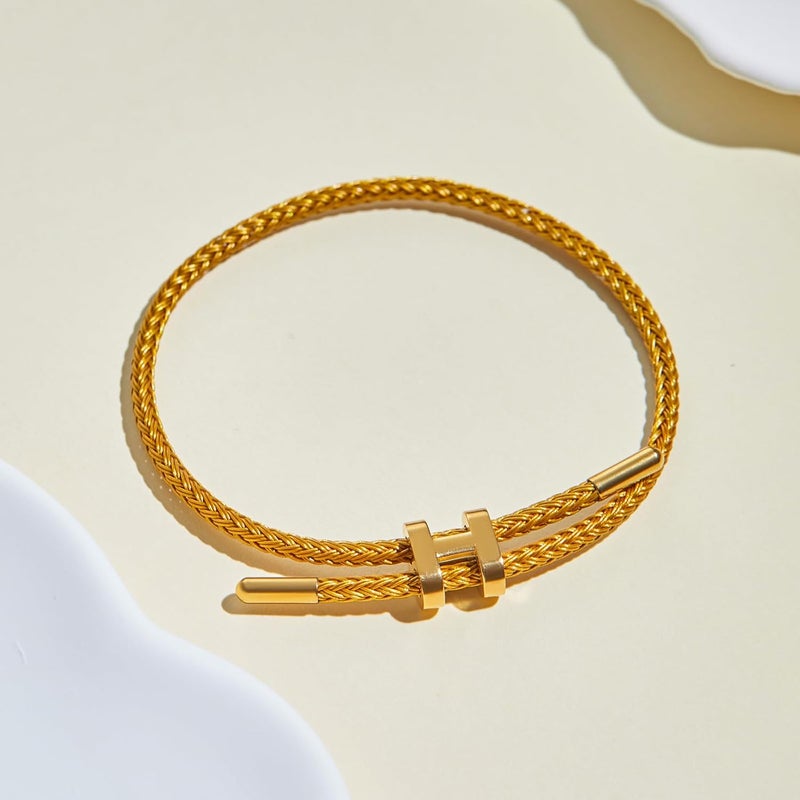 AIMADE Store Bracelets for Women Adjustable Charm Bracelet, 18k Gold-plated Buckle Design Titanium Steel Wire Rope Women's Gift Jewelry - Image 3